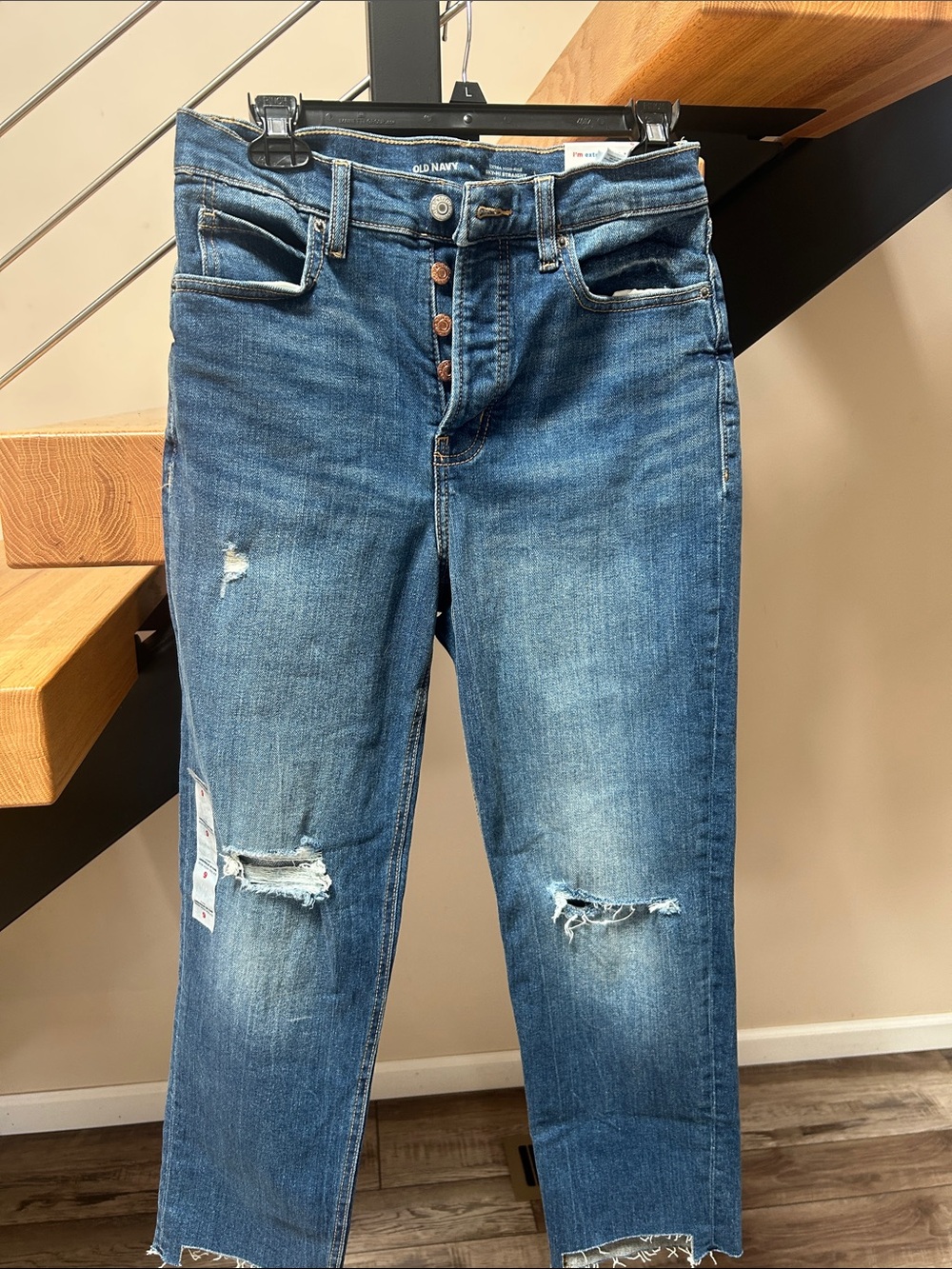 Old Navy Blue Distressed Straight-Leg Jeans ski-Hi straight ankle A-004